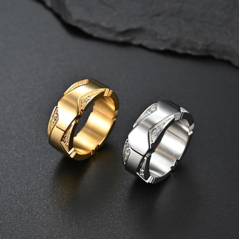 Simple Style Classic Style Solid Color 304 Stainless Steel Plating Inlay Rhinestones 18K Gold Plated Women's Rings