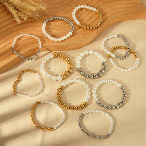 IG-Stil Basic Pendeln Einfarbig Edelstahl 304 Künstliche Perle 18 Karat Vergoldet Künstliche Perlen Armbänder In Masse