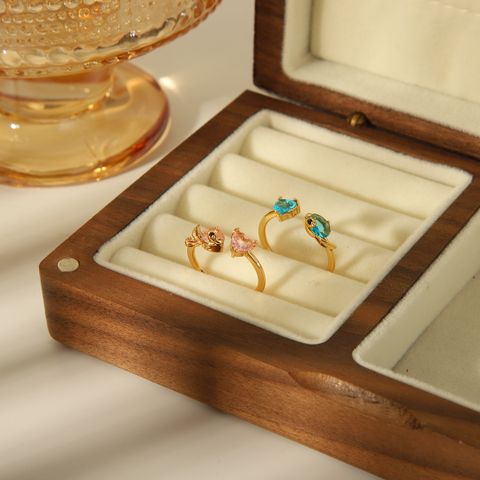 Kupfer 14 Karat Vergoldet Basic Romantisch Inlay Einfarbig Zirkon Offener Ring Ringe