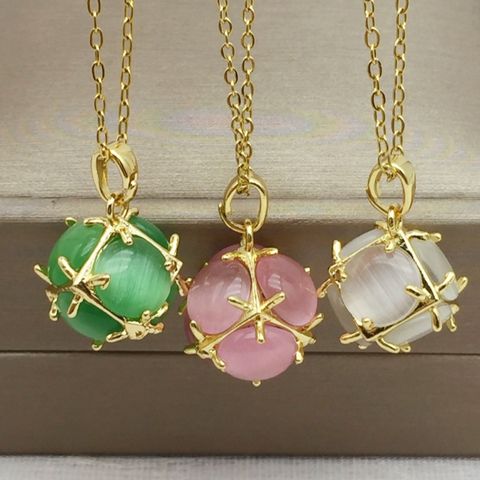 201 Stainless Steel Copper Basic Modern Style Classic Style Inlay Rubik'S Cube Opal Pendant Necklace
