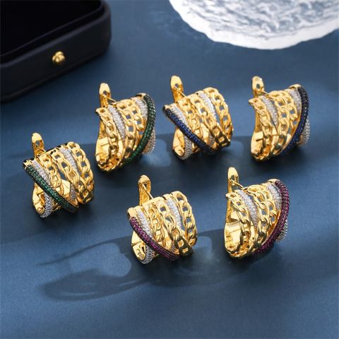 1 Pair Elegant Glam Luxurious Color Block Plating Inlay Copper Zircon 18K Gold Plated Earrings