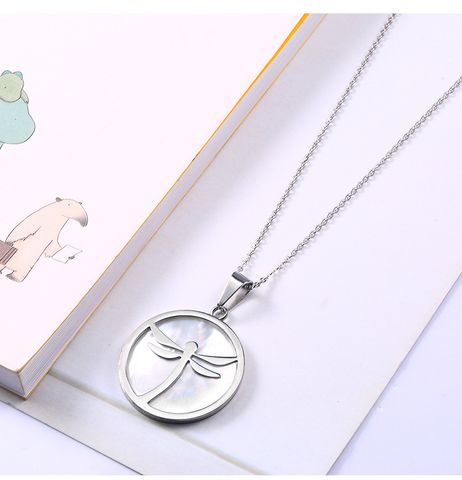 304 Stainless Steel 18K Gold Plated IG Style Simple Style Polishing Plating Inlay Round Dragonfly Shell Earrings Necklace