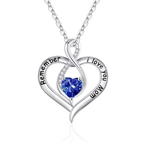 Sterling Silver Cute Sweet Plating Hollow Out Inlay Heart Shape Birthstone Zircon Pendant Necklace