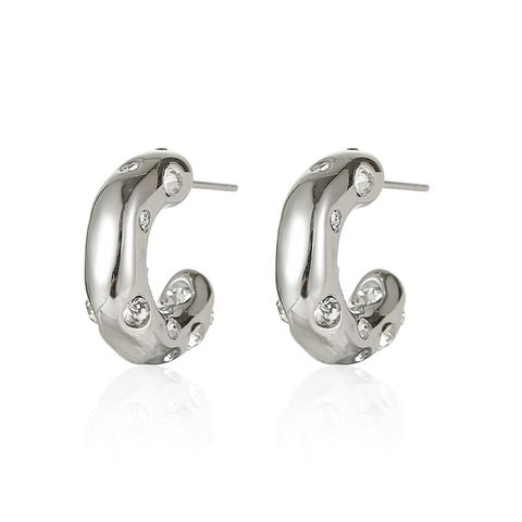 1 Pair Fashion C Shape Plating Inlay Stainless Steel Zircon Hoop Earrings