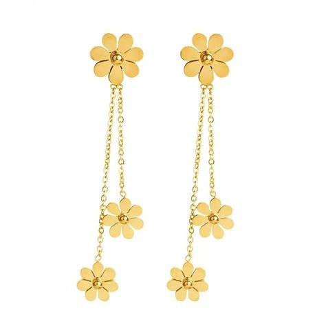 Titanium Steel 18K Gold Plated Sweet Simple Style Daisy Bracelets Earrings Necklace