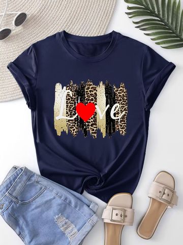 Women's T-shirt Short Sleeve T-shirts Printing Fashion Letter Leopard