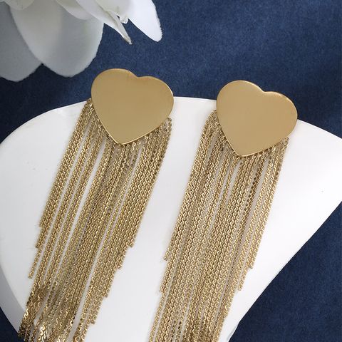 1 Pair Modern Style Classic Style Tassel Heart Shape Plating 304 Stainless Steel 14K Gold Plated Drop Earrings