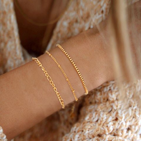 Copper 18K Gold Plated Basic Simple Style Classic Style Plating Inlay Geometric Solid Color Zircon Bracelets