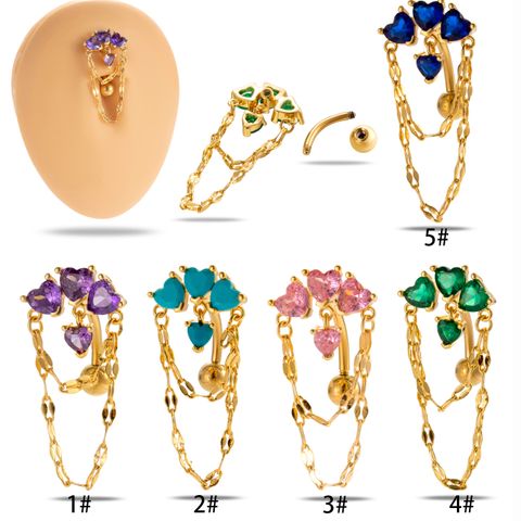 1 Piece Belly Rings Simple Style Classic Style Heart Shape Chains Print 316 Stainless Steel  Inlay Zircon Belly Rings