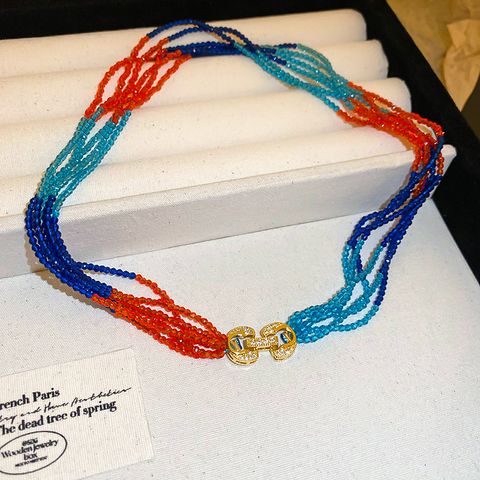 Retro Bohemian Letter Artificial Crystal Copper Beaded Crystal Zircon Women's Necklace