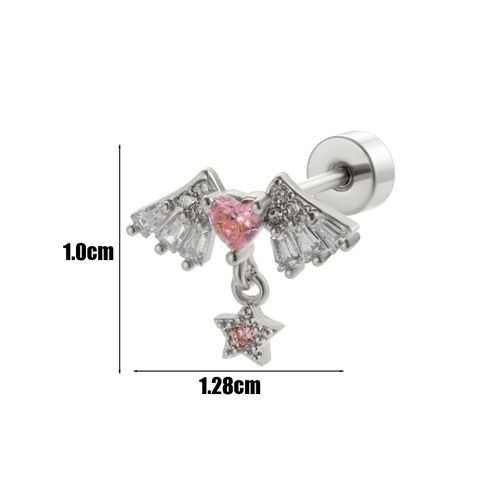 1 Piece Ear Cartilage Rings & Studs Simple Style Classic Style Heart Shape Wings Copper Inlay Zircon Ear Cartilage Rings & Studs