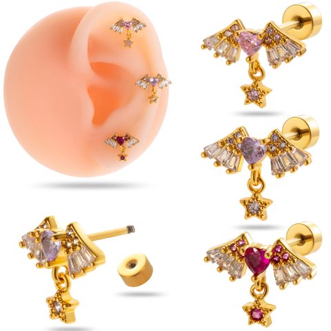 1 Piece Ear Cartilage Rings & Studs Simple Style Classic Style Heart Shape Wings Copper Inlay Zircon Ear Cartilage Rings & Studs