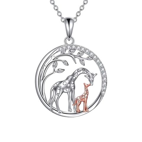 Artistic Animal Giraffe Alloy Inlay Rhinestones Silver Plated Women's Pendant Necklace