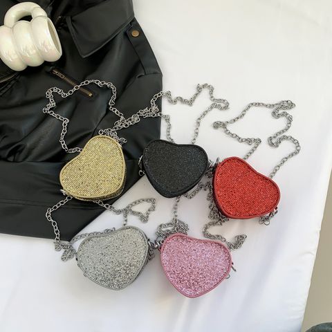 Women's Sequin Pu Leather Solid Color Cute Sewing Thread Zipper Small Wallets Crossbody Bag