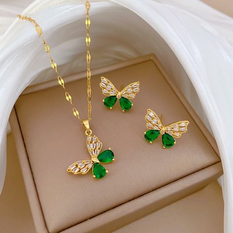 Titanium Steel Copper Simple Style Classic Style Inlay Butterfly Zircon Jewelry Set