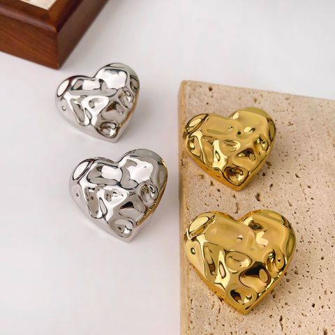 1 Pair Simple Style Classic Style Heart Shape Plating Copper 18K Gold Plated Ear Studs