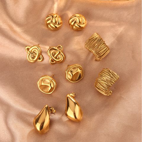 1 Pair Vintage Style Simple Style Waves Lines Irregular Plating 304 Stainless Steel 18K Gold Plated Ear Studs