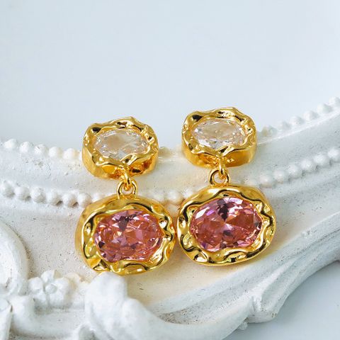 1 Piece Modern Style Sweet Square Plating Inlay Copper Zircon 18K Gold Plated Drop Earrings
