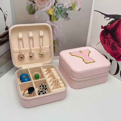 Simple Style Letter Pu Leather Jewelry Boxes