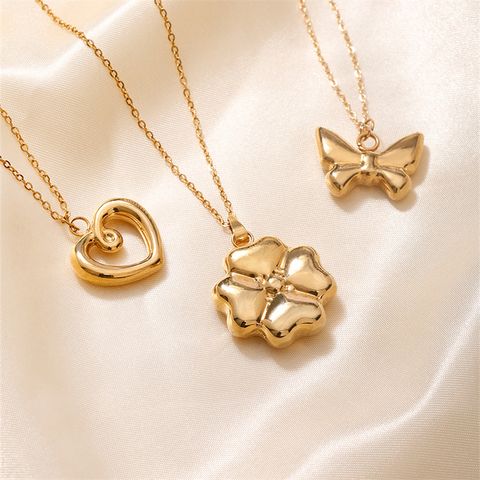 304 Stainless Steel K Gold Plated Elegant Cute Vacation Plating Three-dimensional Heart Shape Butterfly Pendant Necklace