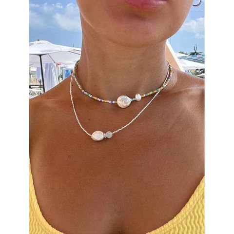 Simple Style Pearl Natural Stone Freshwater Pearl Titanium Steel 18K Gold Plated Necklace In Bulk