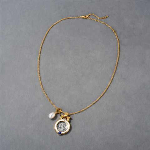 Elegant Geometric Freshwater Pearl Brass 18K Gold Plated Pendant Necklace In Bulk