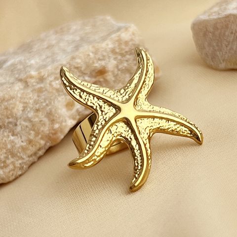 304 Stainless Steel 18K Gold Plated Simple Style Starfish Heart Shape Open Rings