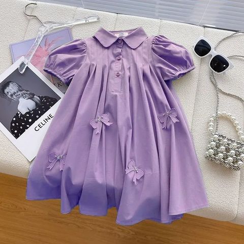 Cute Solid Color Bow Knot Polyester Girls Dresses