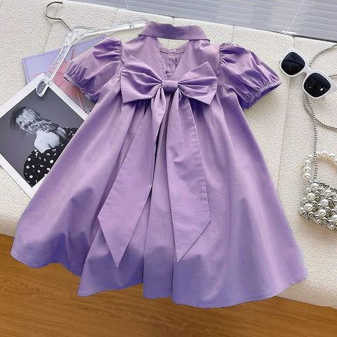 Cute Solid Color Bow Knot Polyester Girls Dresses