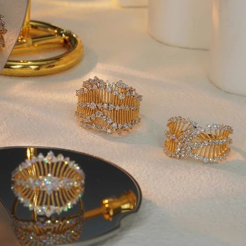 Wholesale Vintage Style Geometric Copper Artificial Diamond Rings