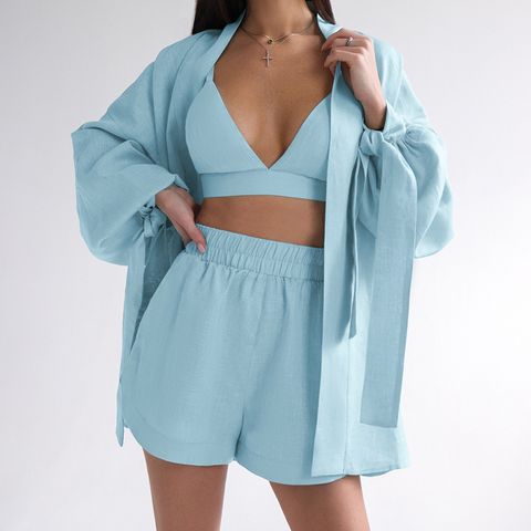 Home Outdoor Women's Simple Style Solid Color Cotton Shorts Sets Pajama Sets