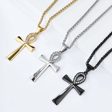 304 Stainless Steel 18K Gold Plated Hip-Hop Retro Plating Cross Pendant Necklace
