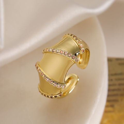 Copper 18K Gold Plated Retro Simple Style Inlay Geometric Zircon Open Rings