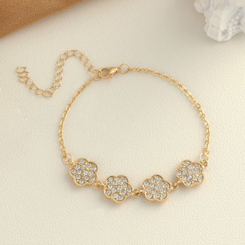 Simple Style Classic Style Flower Copper Plating Inlay Rhinestones Zircon 18K Gold Plated Women's Anklet