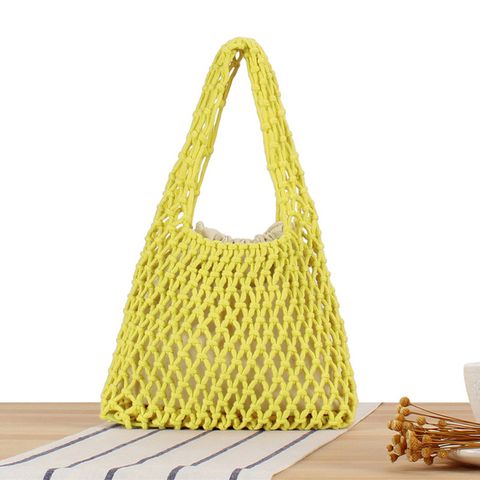 Vintage Style Solid Color Hollow Square Straw Bag