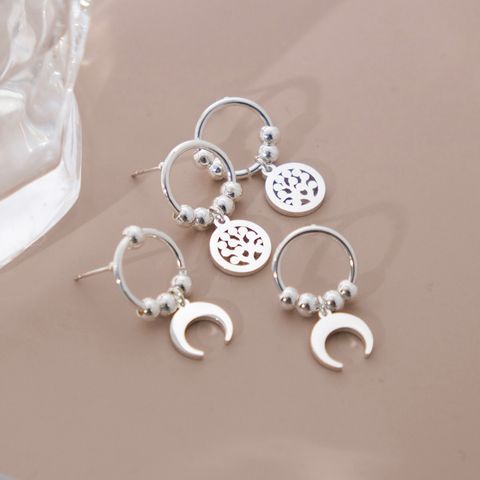 1 Pair Casual Modern Style Korean Style Round Moon Life Tree Asymmetrical Plating Hollow Out 304 Stainless Steel Drop Earrings