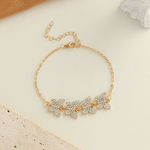 Basic Simple Style Classic Style Butterfly Copper Plating Inlay Rhinestones Zircon 18K Gold Plated Women's Anklet