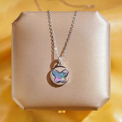 Wholesale Elegant Shiny Heart Shape Butterfly 304 Stainless Steel Copper Plating Inlay 18K Gold Plated Acrylic Zircon Pendant Necklace