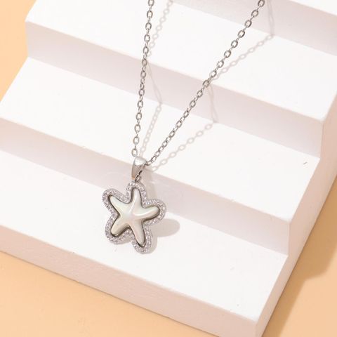 Wholesale Casual Vacation Starfish Copper Plating Inlay Gold Plated Zircon Pendant Necklace