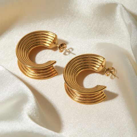 1 Pair Simple Style Classic Style Solid Color Plating 304 Stainless Steel 18K Gold Plated Ear Studs
