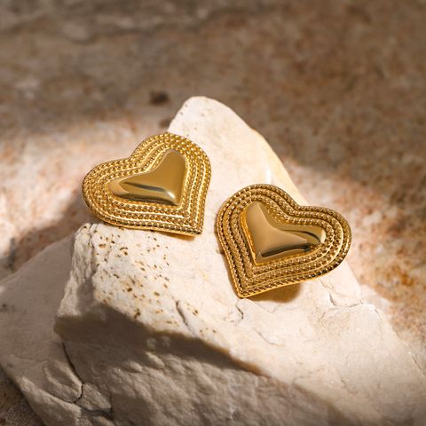 1 Pair Simple Style Classic Style Heart Shape Plating 316 Stainless Steel  18K Gold Plated Ear Studs