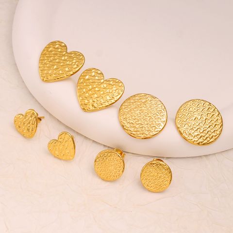 1 Pair Vacation Simple Style Round Heart Shape 304 Stainless Steel 18K Gold Plated Ear Studs