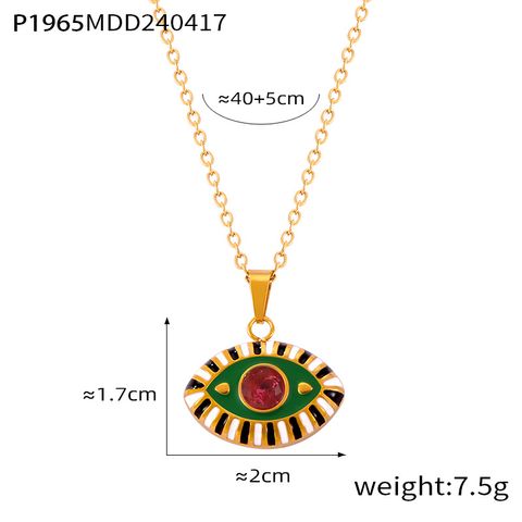 304 Stainless Steel Glass 18K Gold Plated Casual Simple Style Artistic Enamel Plating Devil's Eye Artificial Diamond Glass Pendant Necklace