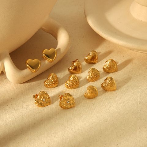 1 Pair IG Style Sweet Heart Shape Polishing Plating 304 Stainless Steel 18K Gold Plated Ear Studs