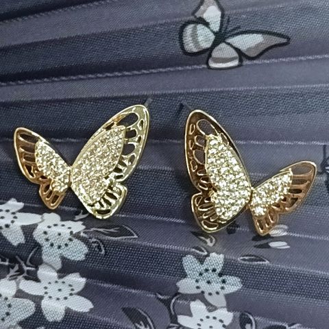 1 Piece Cute Punk Butterfly Plating Copper Zircon 14K Gold Plated Ear Studs