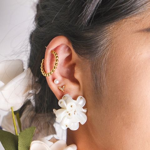1 Pair Classical Preppy Style Sweet Flower Plating 304 Stainless Steel Pearl Zircon 14K Gold Plated Earrings Ear Studs