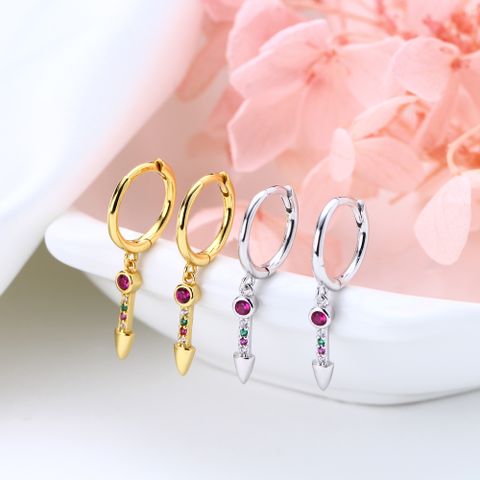 1 Pair Simple Style Classic Style Arrow Inlay Sterling Silver Gem Drop Earrings