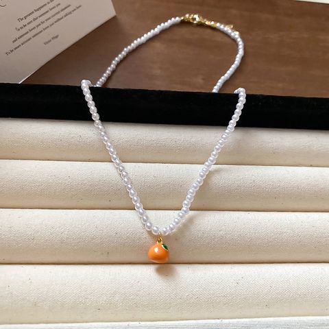 Copper 14K Gold Plated Elegant Sweet Inlay Fruit Imitation Pearl Bracelets Necklace