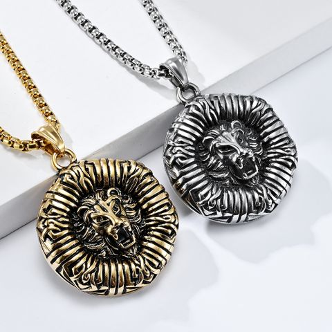 Simple Style Lion 304 Stainless Steel Rhinestones 18K Gold Plated Unisex Pendant Necklace