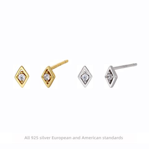 1 Pair Simple Style Rhombus Inlay Sterling Silver Artificial Diamond Ear Studs